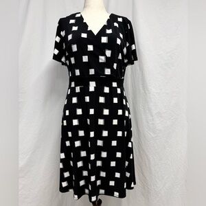 Ann Taylor Factory Black and White Square Print Midi Dress